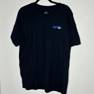 Nike Men's Black Tee with Blue Logo